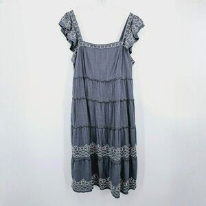 Knox Rose Midi Dress XXL Blue Grey Tiered Embroidered Slit Ruffled Square Neck